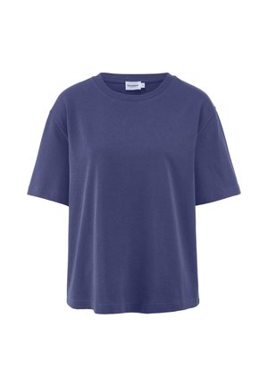 Dunkelblaues T-Shirt mit kurzen Ärmeln aus weicher Baumwolle. Rundhalsausschnitt, legere Passform mit glatter Textur und ohne sichtbare Muster oder Akzente.