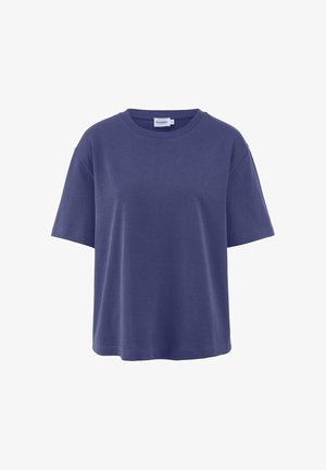 Dunkelblaues T-Shirt mit kurzen Ärmeln aus weicher Baumwolle. Rundhalsausschnitt, legere Passform mit glatter Textur und ohne sichtbare Muster oder Akzente.