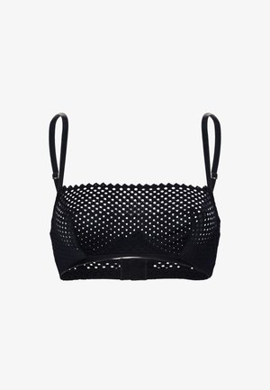 Sort perforeret blonde-bh med justerbare tynde stropper og lukning med hægte og øje bagpå.