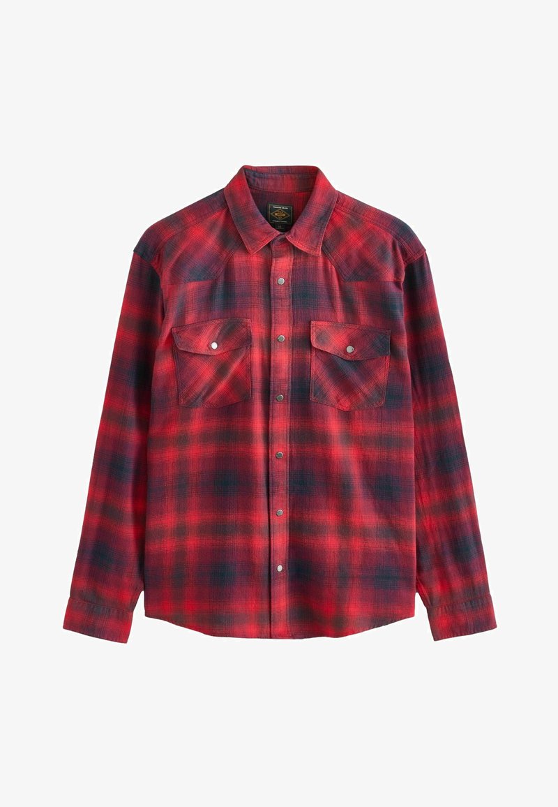 Rød og sort ternet flannel skjorte med lange ærmer, trykknapper, to brystlommer og spids krave. Blød tekstur og afslappet pasform.