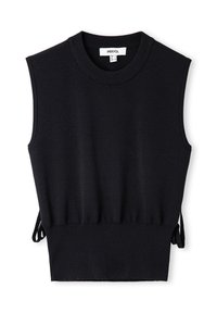 Top senza maniche nero realizzato in tessuto lavorato a maglia, con scollatura tonda, corsetto aderente e lacci laterali regolabili per una vestibilità personalizzabile.