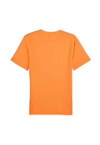 T-shirt a maniche corte di un brillante arancione, realizzato in tessuto leggero con una superficie testurizzata. Presenta un girocollo e un orlo dritto.