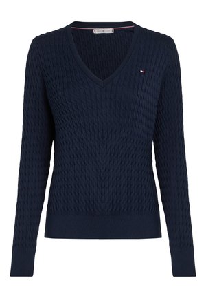 Tommy Hilfiger, CABLE KNIT V NECK JUMPER - Striktrøje - dark night navy