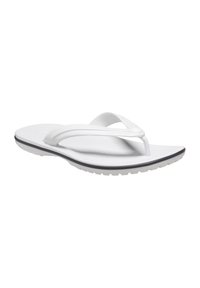 Sandale flip-flop blanche avec une semelle texturée et des brides en caoutchouc étroites. Présente une ligne d'accent noire sur la semelle. Design flexible et léger.