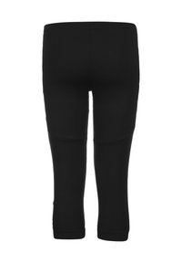 Schwarze Leggings mit einer figurbetonten Passform, hergestellt aus dehnbarem Material. Mit hohem Bündchen und einer cropped Länge, die knapp unter dem Knie endet.