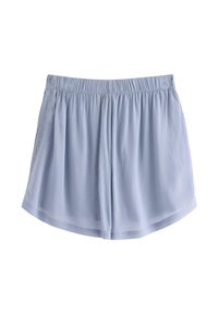Světle modré šortky s elastickým pasem, vyrobené z měkké, lehké látky. Mají jemnou krajkovou obrubu po stranách.