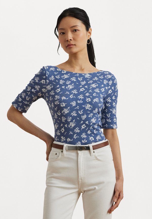 Floral Stretch Cotton Boatneck Tee - Print T-shirt