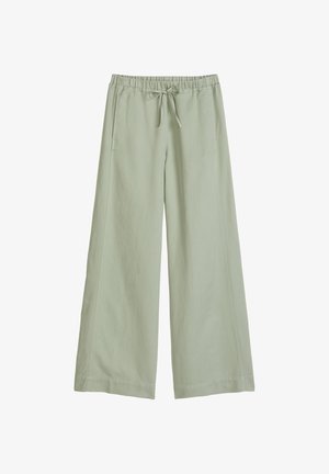 Lichtgroene wijd uitgesneden broek met elastische tailleband en voorste trekkoord, voorzien van zijzakken en een losse pasvorm.