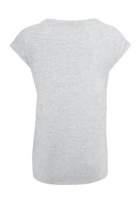 Gray short-sleeve t-shirt, round neckline, soft fabric texture, casual fit, back view shows smooth surface without graphics or patterns.
