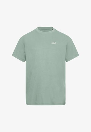 Lichtgroene katoenen T-shirt met een ronde hals en korte mouwen. Heeft een klein wit logo op de linkerborst.