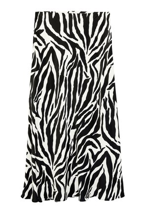 Sort/hvid zebra-print A-formet midi-nederdel med flækket kant.