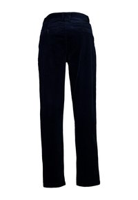 Navy corduroy broek met een rechte pijpdesign, voorzien van verticale ribbels, twee achterzakken en een standaard tailleband.