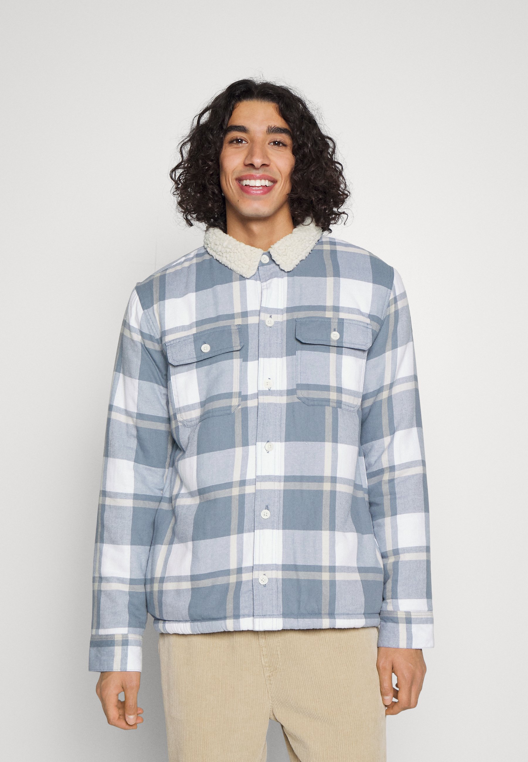 Hollister Co. EMEA Sherpa Lined Shacket Light Jacket Blue Plaid, Men's, Size: XXL, Blue