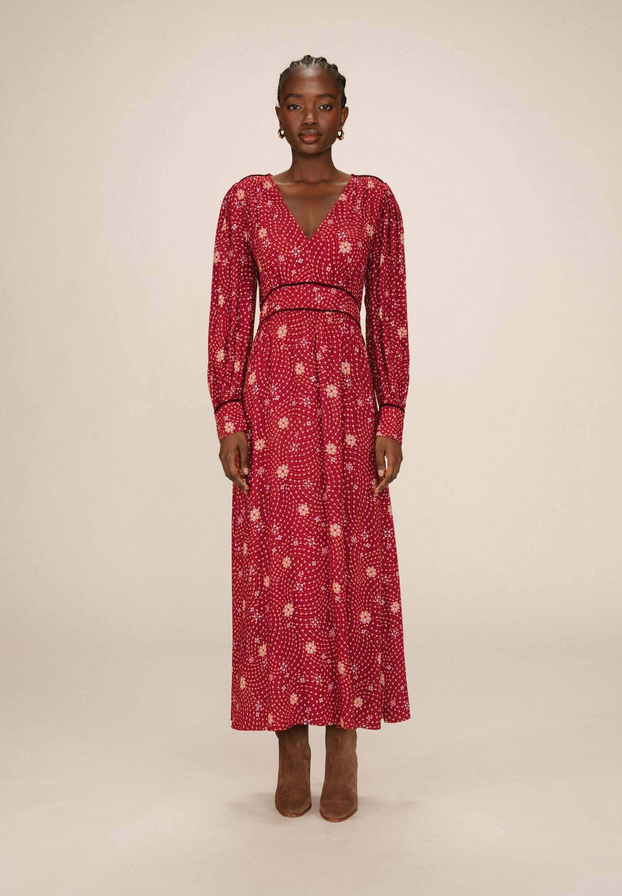 Robe Longue Fleurie Grace And Mila - Taille S, Occasion En Parfait état (comme Neuve), Style Bohème Avec Manches Longues