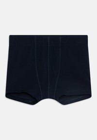 Tmavo modré bavlnené boxerky s hladkou textúrou, so kontrastným prešívaním a elastickým pásom pre pohodlie. Krátky strih nohavíc.