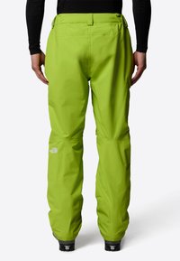 Klart gröna vattentäta vinterbyxor med en slät textur, justerbart midjeband och förstärkta nederdelar för snowboardåkning.