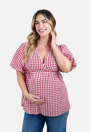 MATERNITY FIT - GINGHAM PUFF SLEEVE WRAP  - Bluză - red