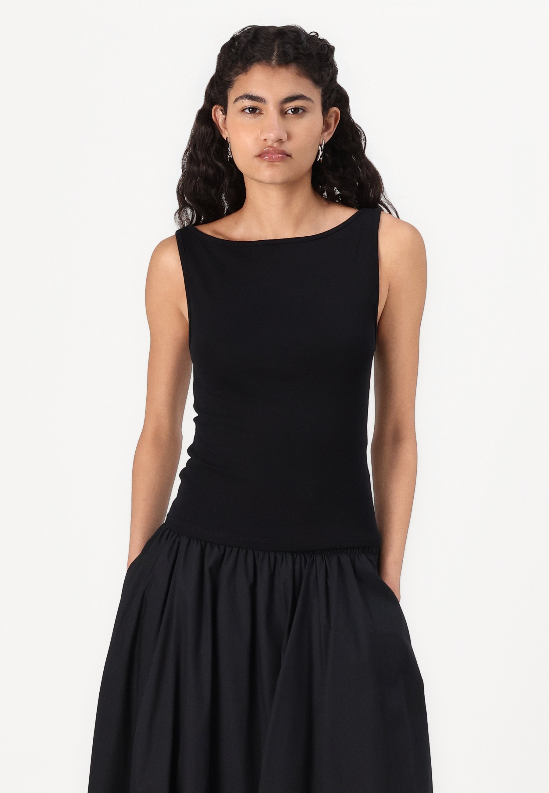 Gina Tricot BOAT NECK TANK - Top - black - Zalando.co.uk
