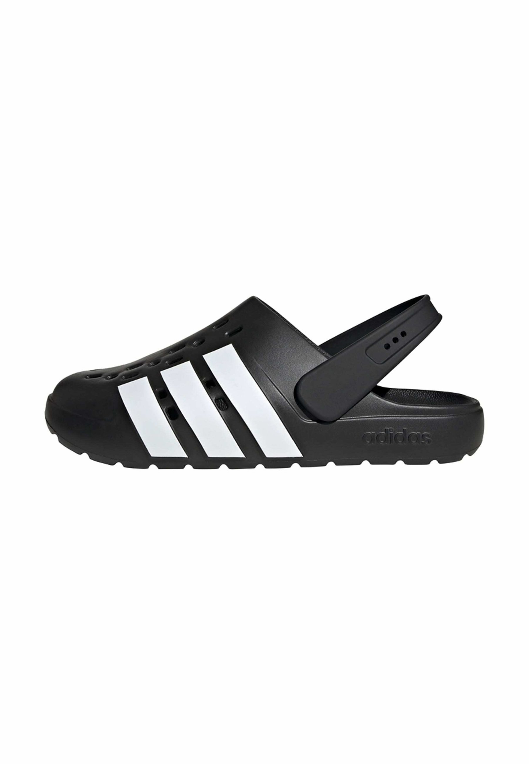 adidas Black Slip-On Clog with White Stripes Adilette Clogs (JH9848/ JH9849) Color: Black/ White Fullsize main image 2