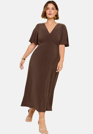 Friends Like These PLUS SIZE FIT - ITY FLUTTER SLEEVE MIDI - Day dress - chocolate brown