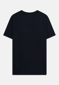 T-shirt en coton noir à manches courtes, col rond et texture lisse. Dos uni sans logos ni accents visibles.