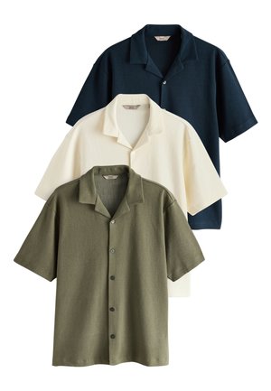 Next REGULAR FIT - SHORT SLEEVE TEXTURED  3 PACK   - Cămașă - ecru   navy   brown