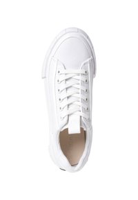 Białe płócienne trampki z okrągłym czubkiem, sznurowanym przodem i teksturowaną gumową podeszwą. Oferują naszywkę z logo na pięcie oraz przeszycia.