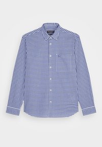 Blauw-witte geruite overhemden met lange mouwen, van katoen, met een button-down kraag, een enkele borstzak en met knoopmanchetten.