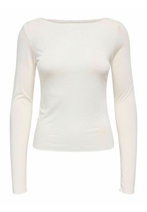 Haut à manches longues en tissu écru. Présente un décolleté carr é et une coupe ajustée, confectionné dans un textile lisse et léger.