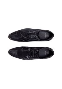 Zwarte geklede schoenen met een gladde, gestructureerde oppervlakte met gedraaid patroon, vetersluiting en een gevoerde inlegzool.