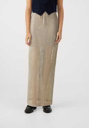 Guess MORGEN SEQUIN - Fustă maxi - foamy taupe/multi