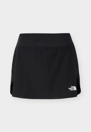 Sort atletisk skort med bred midjebånd og liten hvit The North Face-logo nederst på høyre side.