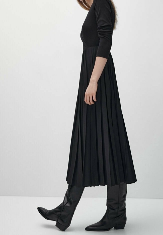 massimo dutti black pleated dress Massimo Dutti Womens Pleated Dress US 6 EU 38 Black Knee Length 6633/730  NWT
