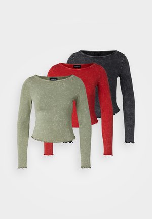 Even&Odd Petite 3 PACK - Langærmet T-shirt - black/khaki/dark red