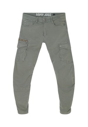 Pantalons jogger cargo vert olive avec plusieurs poches, détails zippés et une coupe fuselée. Fabriqués à partir d'un matériau doux et extensible.