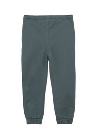 Grijze, elastische sweatpants met een opgeknopte tailleband, gemaakt van zacht materiaal, met een gladde textuur en een eenvoudig ontwerp.