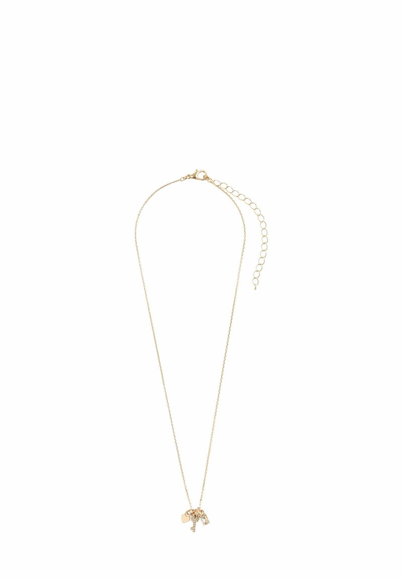 Halsband i guldton med en delikat kedja, prydd med en liten elefantberlock och accentdetaljer. Justerbar längd med loberclasp.