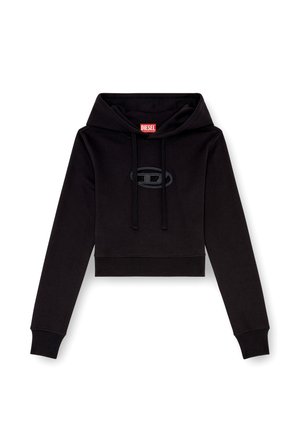Haut cropped noir en mélange de coton. Il présente un logo ton sur ton à l'avant, des cordons de serrage et des poignets et un ourlet côtelés.