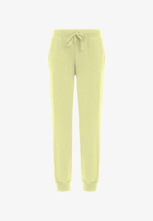 Lichtgroene joggerbroek met elastische boorden, een trekkoord in de taille, zijzakken en een klein logo op het bovenbeen.