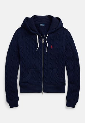 CABLE KNIT COTTON FULL ZIP HOODIE - Cardigan - newport navy
