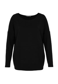 Svart tröja med avslappnad passform, bred halsringning och långa ärmar. Tillverkad av mjukt tyg med en slät struktur och subtila sömdetaljer.