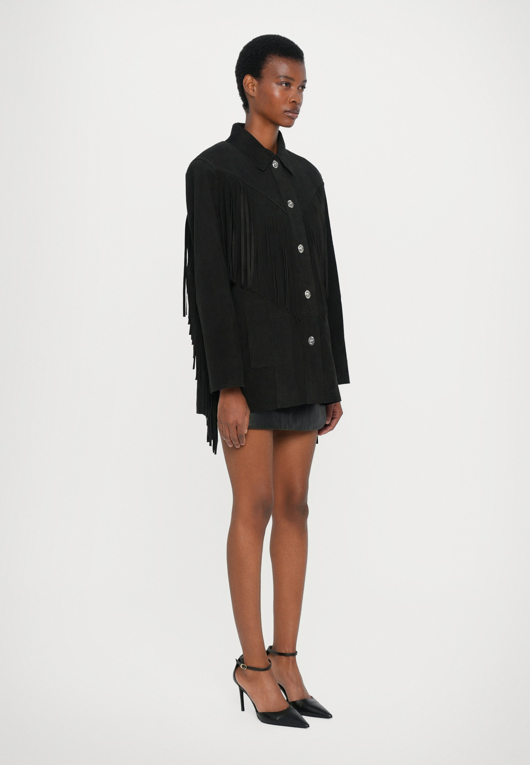 STAND STUDIO ESTEE FRINGE JACKET - Leather jacket - black - Zalando.ie