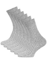 Calze grigie a coste in un set di cinque, con un motivo a maglia testurizzato e un design di lunghezza corta adatto per l'uso quotidiano.