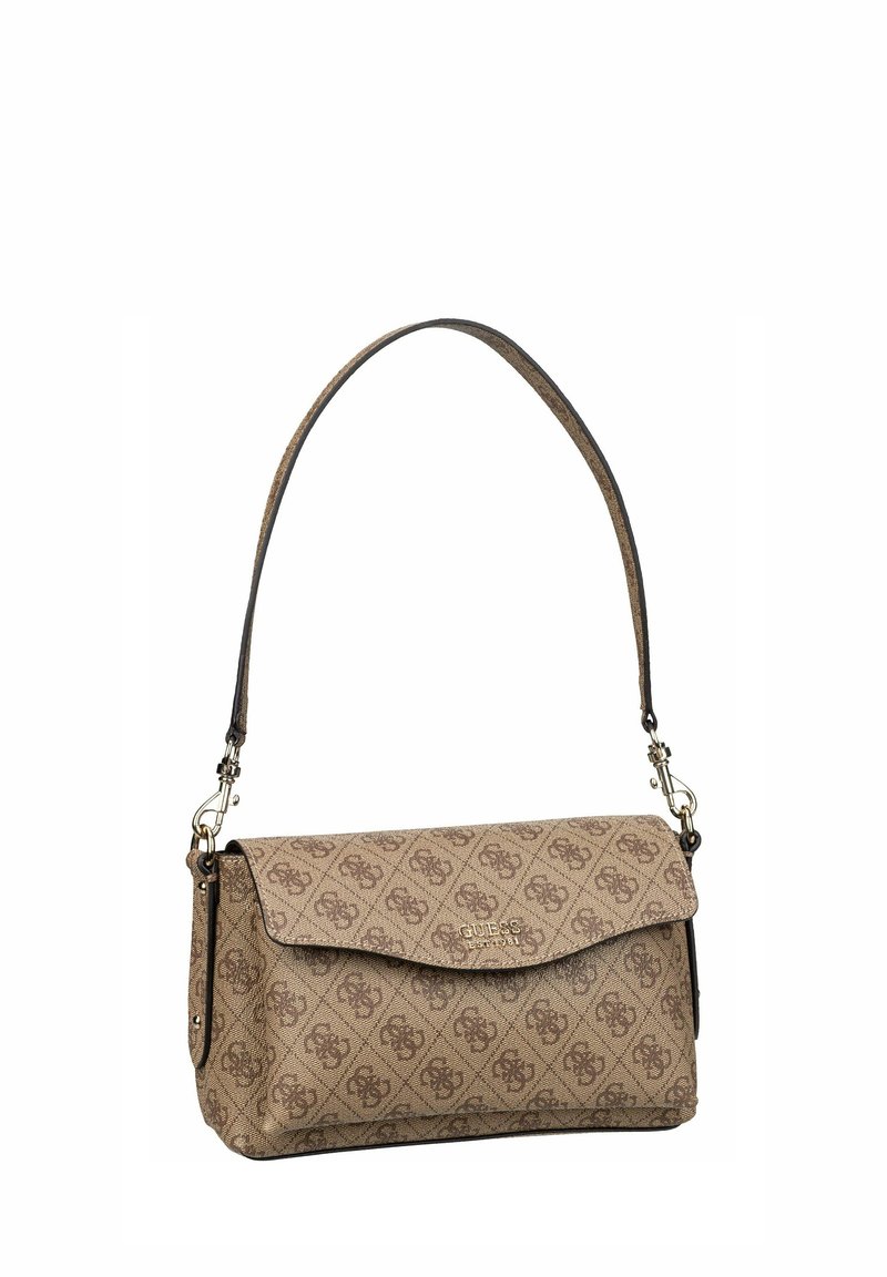Guess BRENTON FLAP LOGO - Handbag - latte logo/light brown - Zalando