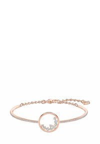 Armband aus roségold mit einem runden Anhänger und funkelnden Akzenten, ausgestattet mit einer filigranen Kette und einer Reihe kleiner klarer Steine.