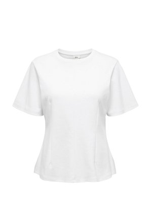 Camiseta de manga corta blanca hecha de algodón suave. Presenta un escote redondo, un ajuste ligeramente holgado y no tiene patrones ni gráficos visibles.