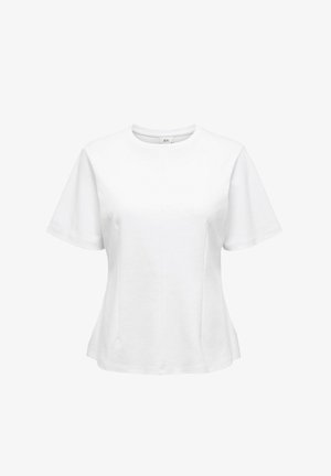 Camiseta de manga corta blanca hecha de algodón suave. Presenta un escote redondo, un ajuste ligeramente holgado y no tiene patrones ni gráficos visibles.