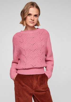 MET OPENGEWERKT GEBREID MOTIEF - Fleece trui - pink melange