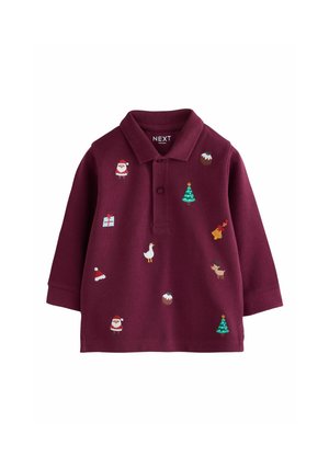 Next, LONG SLEEVE CHRISTMAS EMBROIDERED POLO SHIRT - Polotričko - burgundy red