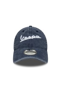 Μπλε ναυτικό βαμβακερό μπέιζμπολ καπέλο με λευκό κεντημένο λογότυπο «Vespa», ρυθμιζόμενο λουράκι, κυρτό γείσο και υφασμάτινη υφή.